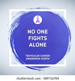 Testicular Cancer Awareness Creative Grey and Purple Poster. Brush Stroke and Silk Ribbon Symbol. National Testicular Cancer Awareness Month Banner. Brush Stroke and Text. Medical Square Design.