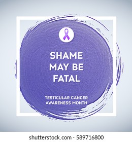 Testicular Cancer Awareness Creative Grey and Purple Poster. Brush Stroke and Silk Ribbon Symbol. National Testicular Cancer Awareness Month Banner. Brush Stroke and Text. Medical Square Design.