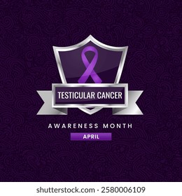 Testicular cancer awareness month background design with Purple silk ribbon