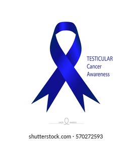 Testicular Cancer Awareness, Royal Blue Color Ribbon On Solid White Background. April Is Testicular Cancer Awareness Month.