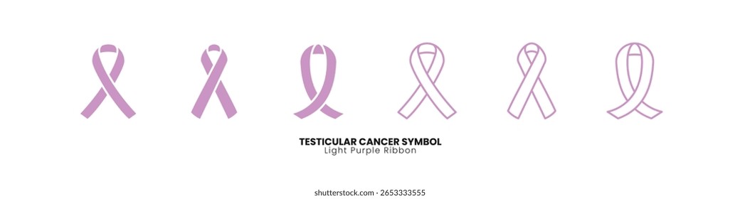 Testicular cancer awareness symbol vector collection. Six light purple ribbons, ideal for medical and charity graphics