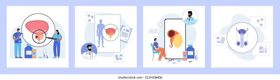 Testicular cancer consultation. Male reproductive system disease, oncology. Doctor helps patient in online clinic app. Testis anatomy in human body. Man sexual organ flat vector illustration vector.