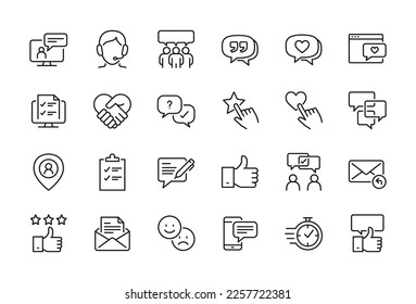 Testimonial, Customer Feedback  and User Experience related icon set - Editable stroke, Pixel perfect at 64x64