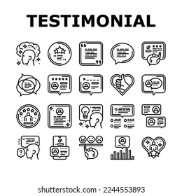 testimonial customer review icons set vector. feedback opinion, comment online, bubble service, concept business, client survey testimonial customer review black contour illustrations