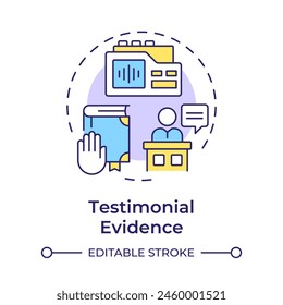 Testimonial evidence multi color concept icon. Legal proceeding, judicial system. Round shape line illustration. Abstract idea. Graphic design. Easy to use in infographic, presentation