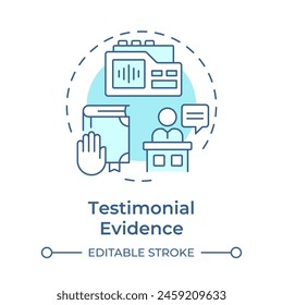 Testimonial evidence soft blue concept icon. Legal proceeding, judicial system. Round shape line illustration. Abstract idea. Graphic design. Easy to use in infographic, presentation