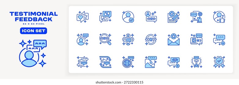 Testimonial and Feedback Icon Set Line Icon, Outline Symbol for Customer Evaluation, User Rating, Client Satisfaction, Service Critique, and Brand Reputation. Vector Sign Icon.