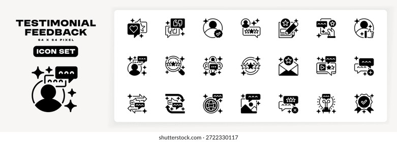 Testimonial and Feedback Icon Set Line Icon, Outline Symbol for Customer Evaluation, User Rating, Client Satisfaction, Service Critique, and Brand Reputation. Vector Sign Icon.