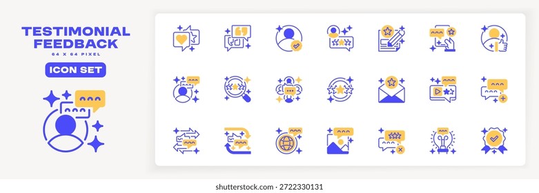 Testimonial and Feedback Icon Set Line Icon, Outline Symbol for Customer Evaluation, User Rating, Client Satisfaction, Service Critique, and Brand Reputation. Vector Sign Icon.