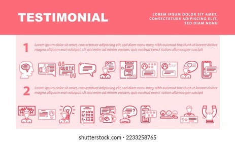 testimonial feedback quote landing web page header vector. business comment, speech web, graphic chat, quotation bubble, information banner testimonial feedback quote Illustration
