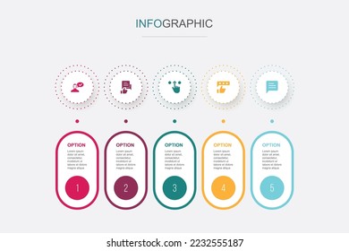 testimonial, feedback, recommendation, review, comment icons Infographic design template. Creative concept with 5 steps