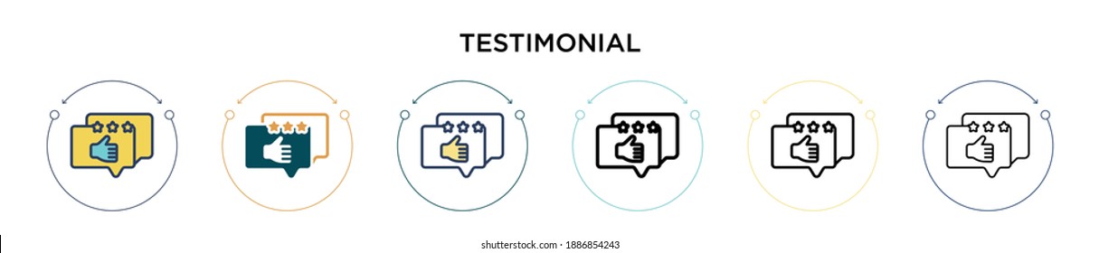 Testimonial icon in filled, thin line, outline and stroke style. Vector illustration of two colored and black testimonial vector icons designs can be used for mobile, ui, web