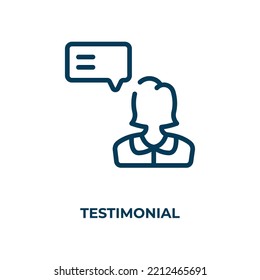 Testimonial icon. Linear vector illustration from testimonial collection. Outline testimonial icon vector. Thin line symbol for use on web and mobile apps, logo, print media.