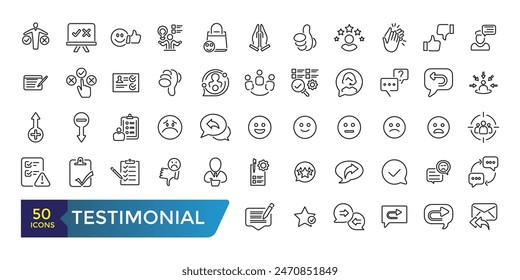 Testimonial icon set. Customer Feedback and User Experience related icon set. Collection and pack of linear web and ui icons. Editable stroke. Vector illustration