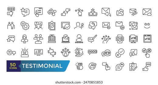 Testimonial icon set. Customer Feedback and User Experience related icon set. Collection and pack of linear web and ui icons. Editable stroke. Vector illustration