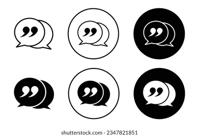 conjunto de iconos testimoniales. símbolo vector de burbuja de opinión o retroalimentación. signo de comillas de voz o diálogo en un estilo relleno y delineado en negro. 