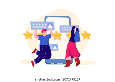 Concepto de Ilustración Testimonial. Ilustración plana aislada en fondo blanco.