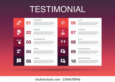 Testimonial Infographic 10 Option Template.feedback, Recommendation, Review, Comment Icons