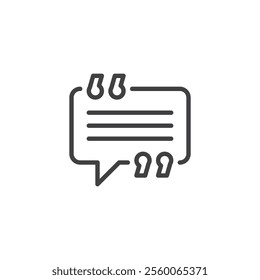 Testimonial line icon. linear style sign for mobile concept and web design. A speech bubble with quotation marks outline vector icon. Personal user experience symbol logo illustration. Vector graphics