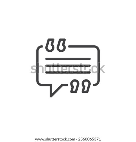Testimonial line icon. linear style sign for mobile concept and web design. A speech bubble with quotation marks outline vector icon. Personal user experience symbol logo illustration. Vector graphics