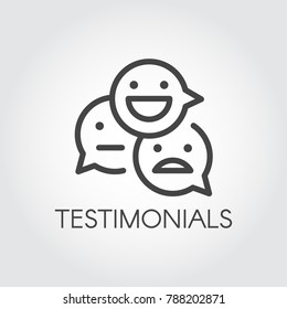 Testimonial line icon. Positive, negative, indifferent emotions concept linear signs. Symbols for communication on websites, forums, games, instant messengers and other platforms. Vector pictograph