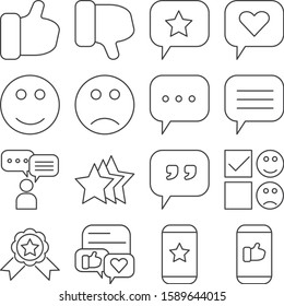 Testimonial line icons set vector illustration. Contains such icon as comment, feedback, like, dislike, rating, survey and more.