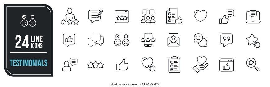 Testimonial minimal thin line icons. Related feedback, revie, rating, survey. Vector illustration.