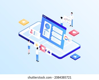 Testimonial Mobile Isometric Illustration Light Gradient. Suitable for Mobile App, Website, Banner, Diagrams, Infographics, and Other Graphic Assets.