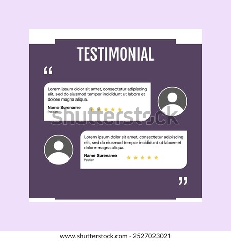 Testimonial review template design  with star rating remark