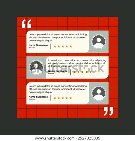 Testimonial review template design  with star rating remark