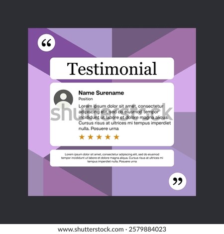 Testimonial review template design  with star rating remark