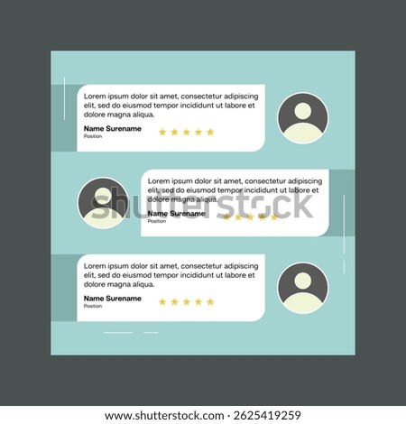 Testimonial review template design  with star rating remark