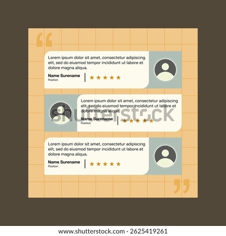 Testimonial review template design  with star rating remark
