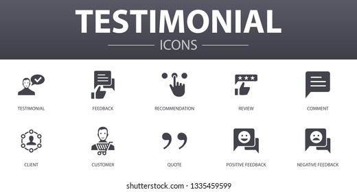 testimonial simple concept icons set. Contains such icons as feedback, recommendation, review, comment and more, can be used for web, logo, UI/UX