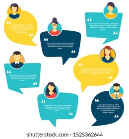 Testimonial Speech bubble concept, customer feedback for info graphic, application and website. Creative testimonials template with different shapes. Vector illustration.