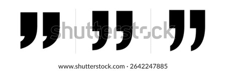 Testimonial template, Quotation mark and symbol, speech punctuation, excerpt commas, double comma. Remark button , Quote, Review, Feedback, rate us, commas on white background, testimonial icon set