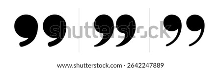Testimonial template, Quotation mark and symbol, speech punctuation, excerpt commas, double comma. Remark button , Quote, Review, Feedback, rate us, commas on white background, testimonial icon set
