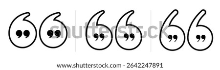 Testimonial template, Quotation mark and symbol, speech punctuation, excerpt commas, double comma. Remark button , Quote, Review, Feedback, rate us, commas on white background, testimonial icon set
