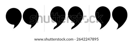 Testimonial template, Quotation mark and symbol, speech punctuation, excerpt commas, double comma. Remark button , Quote, Review, Feedback, rate us, commas on white background, testimonial icon set