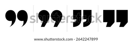 Testimonial template, Quotation mark and symbol, speech punctuation, excerpt commas, double comma. Remark button , Quote, Review, Feedback, rate us, commas on white background, testimonial icon set