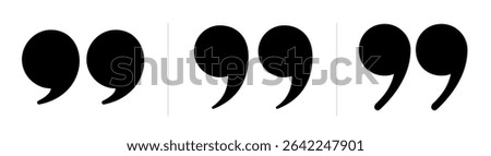 Testimonial template, Quotation mark and symbol, speech punctuation, excerpt commas, double comma. Remark button , Quote, Review, Feedback, rate us, commas on white background, testimonial icon set