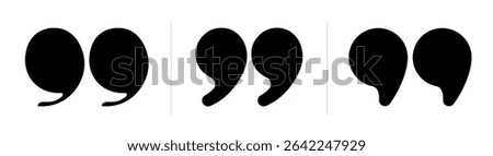 Testimonial template, Quotation mark and symbol, speech punctuation, excerpt commas, double comma. Remark button , Quote, Review, Feedback, rate us, commas on white background, testimonial icon set