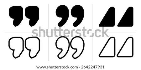 Testimonial template, Quotation mark and symbol, speech punctuation, excerpt commas, double comma. Remark button , Quote, Review, Feedback, rate us, commas on white background, testimonial icon set