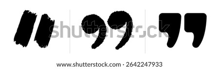 Testimonial template, Quotation mark and symbol, speech punctuation, excerpt commas, double comma. Remark button , Quote, Review, Feedback, rate us, commas on white background, testimonial icon set