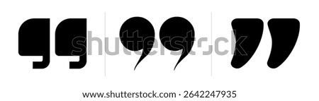 Testimonial template, Quotation mark and symbol, speech punctuation, excerpt commas, double comma. Remark button , Quote, Review, Feedback, rate us, commas on white background, testimonial icon set