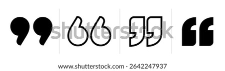 Testimonial template, Quotation mark and symbol, speech punctuation, excerpt commas, double comma. Remark button , Quote, Review, Feedback, rate us, commas on white background, testimonial icon set