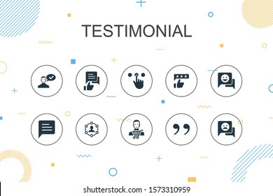 testimonial trendy Infographic template. Thin line design with feedback, recommendation, review, comment icons