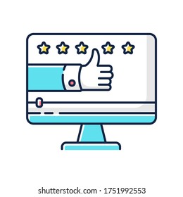 Testimonial video RGB color icon. Product review. Digital marketing content. Goods commentary. Purchase positive feedback. Isolated vector illustration