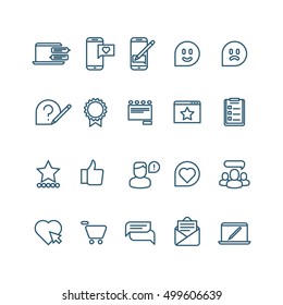 Testimonials, client relationship, feedback, inquiry thin line vector icons. Support and communication illustration