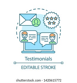 Testimonials concept icon. Decision making content idea thin line illustration. Consumer positive review. Influencer, referral marketing strategy. Vector isolated outline drawing. Editable stroke